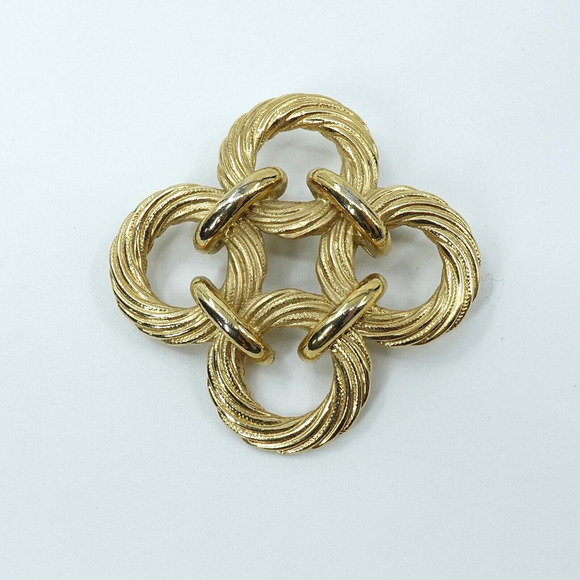 Vintage Swirl Gold Tone Brooch Linked Circles Woven Pin - Picture 2 of 8